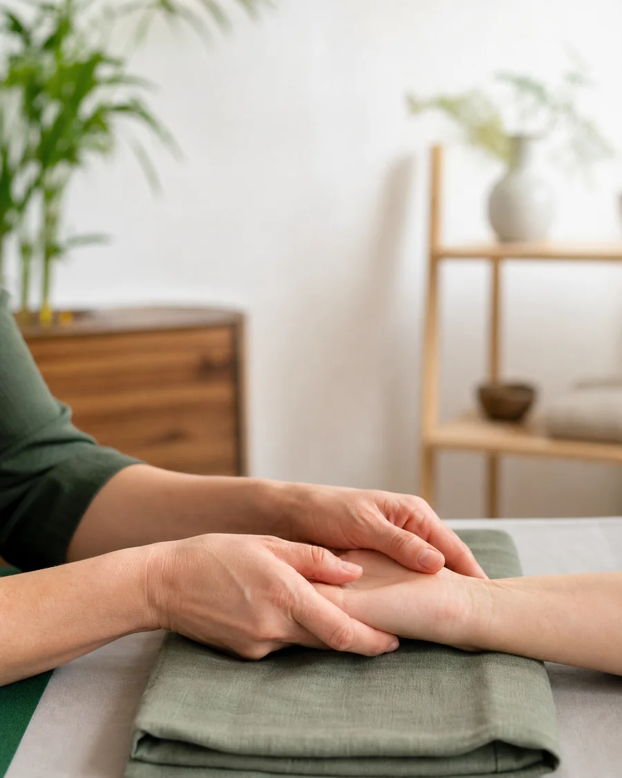 Ruhige energetische Anwendung mit den Händen